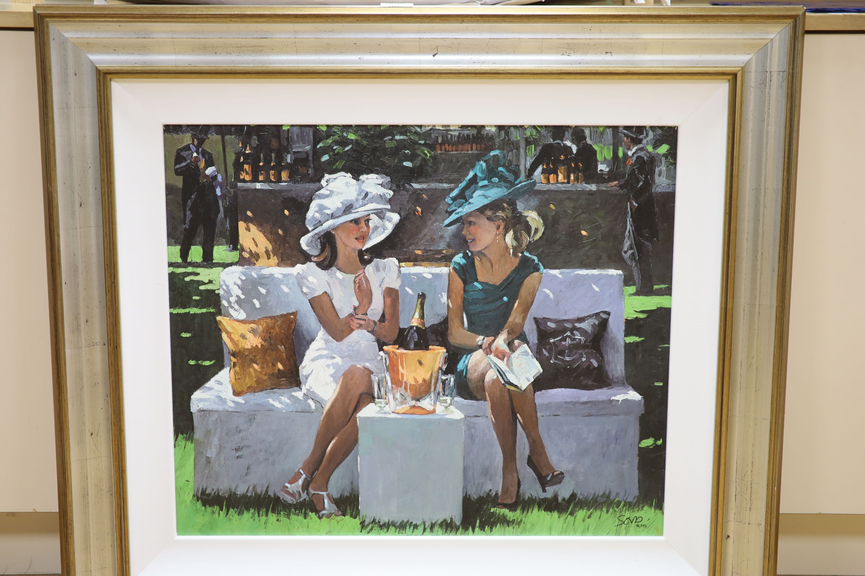 Sherree Valentine Daines, embellished canvas on board, 'Champagne Rendezvous', 76/195, with COA, 54 x 65cm